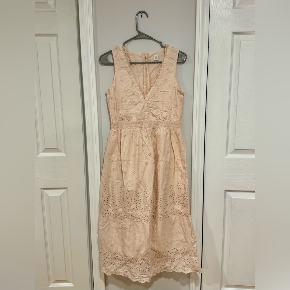 Pale pink eyelet midi dress